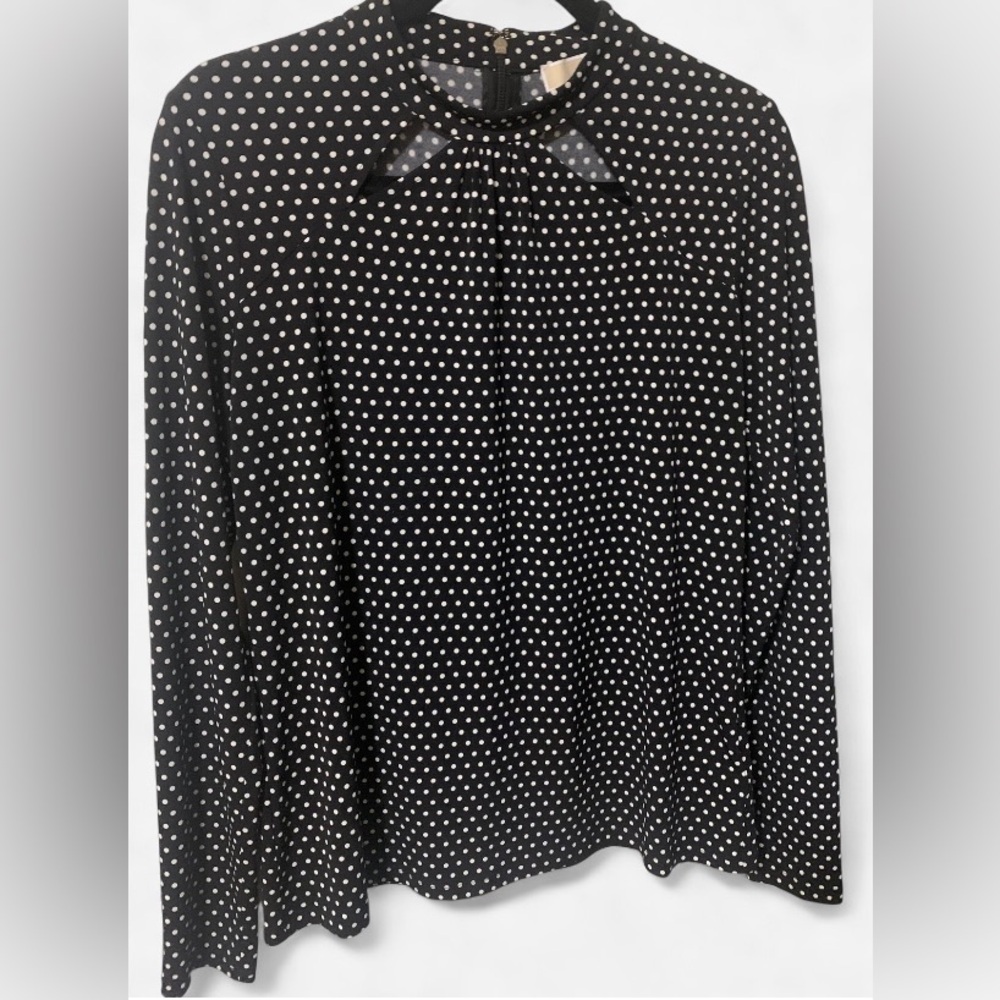 MICHAEL Michael Kors Black and White Polka Dotted Blouse w Cutouts